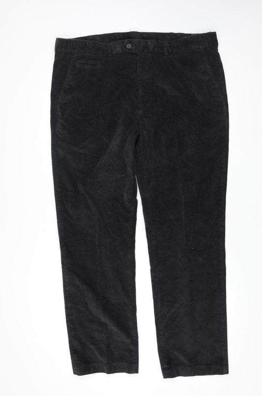 Marks and Spencer Men Black Corduroy Trousers Size 40 Regular