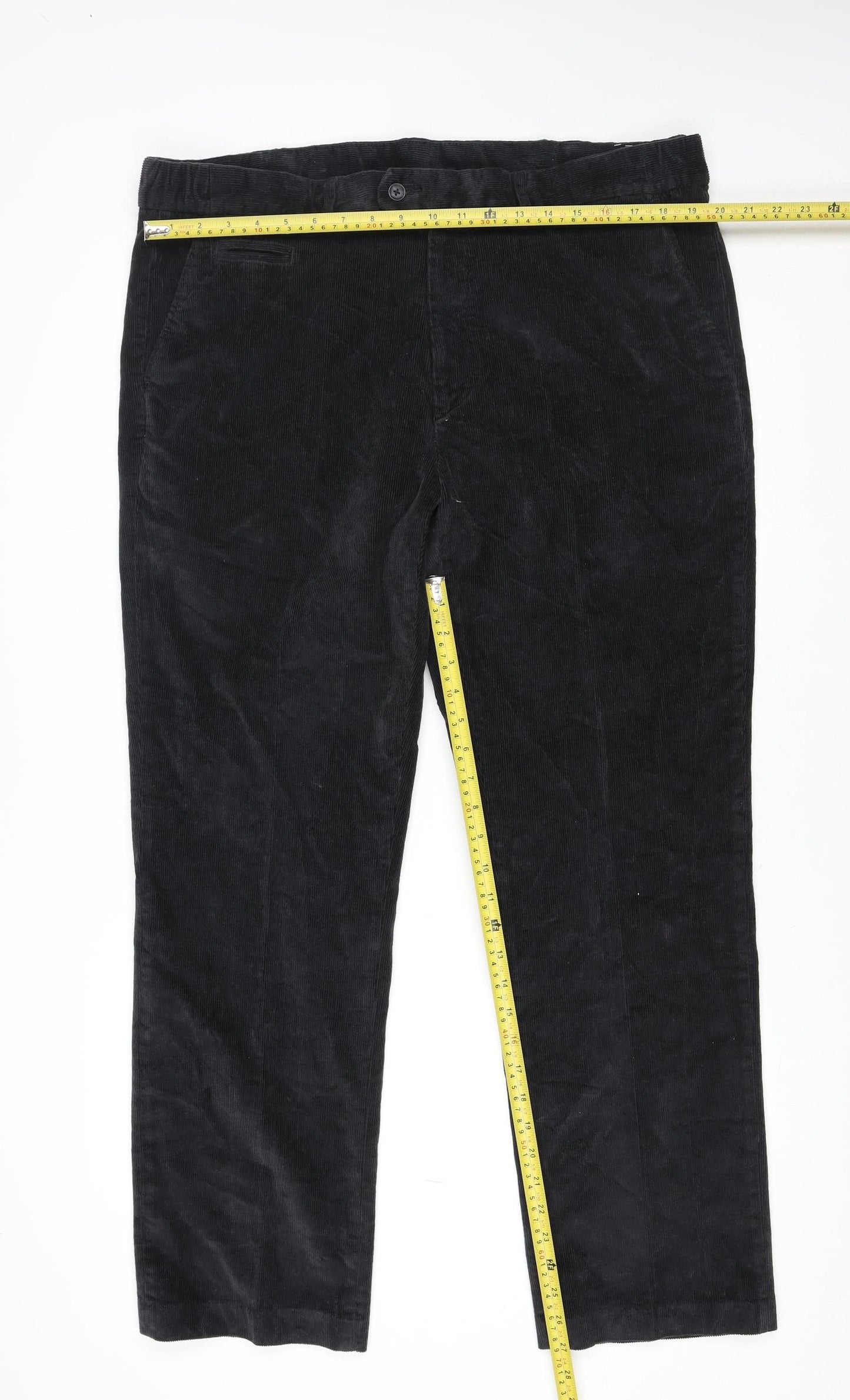 Marks and Spencer Men Black Corduroy Trousers Size 40 Regular