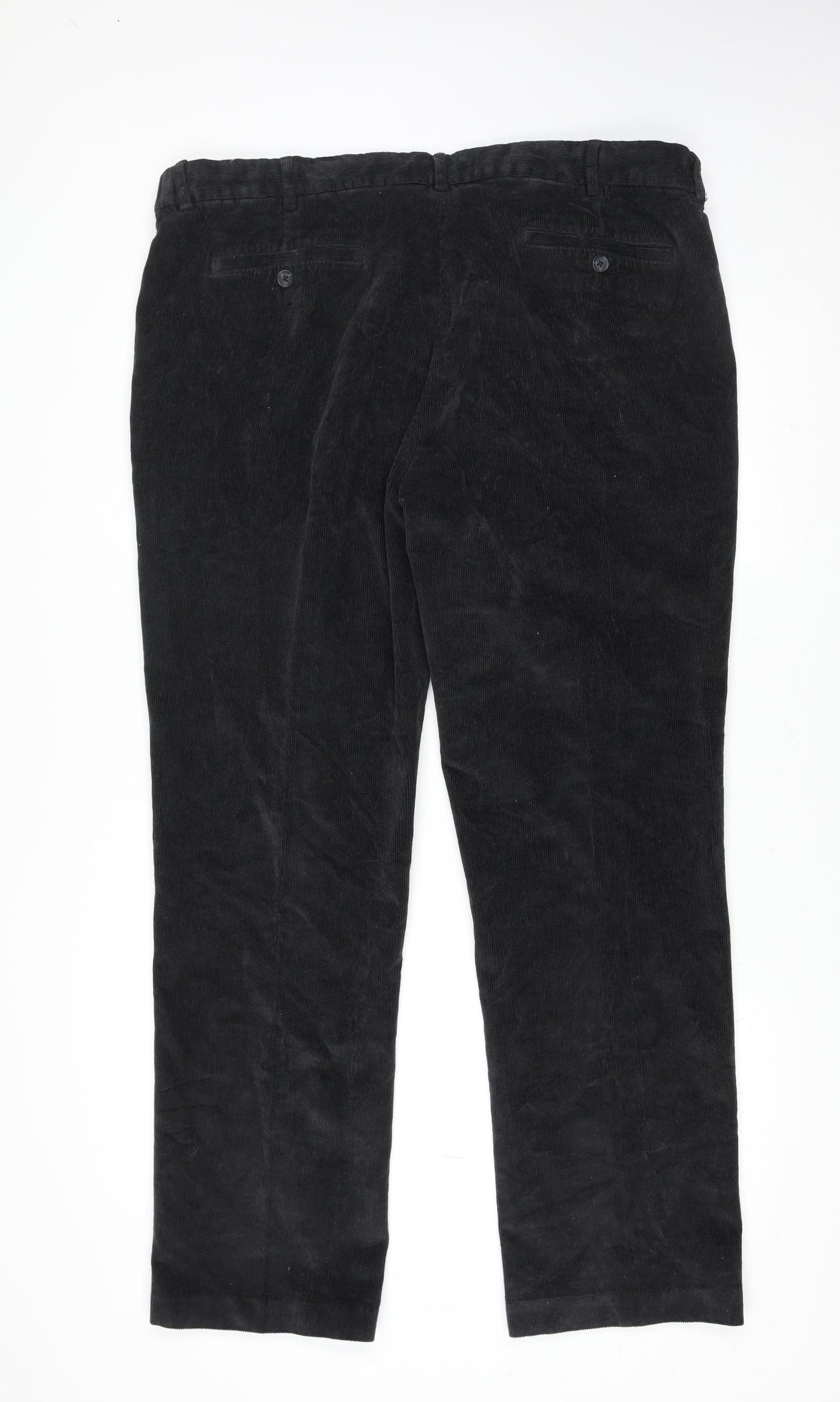 Marks and Spencer Men Black Corduroy Trousers Size 40 Regular