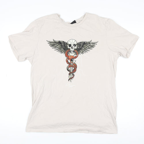 Closure London Womens Beige Skull Snake Graphic Cotton T-Shirt L