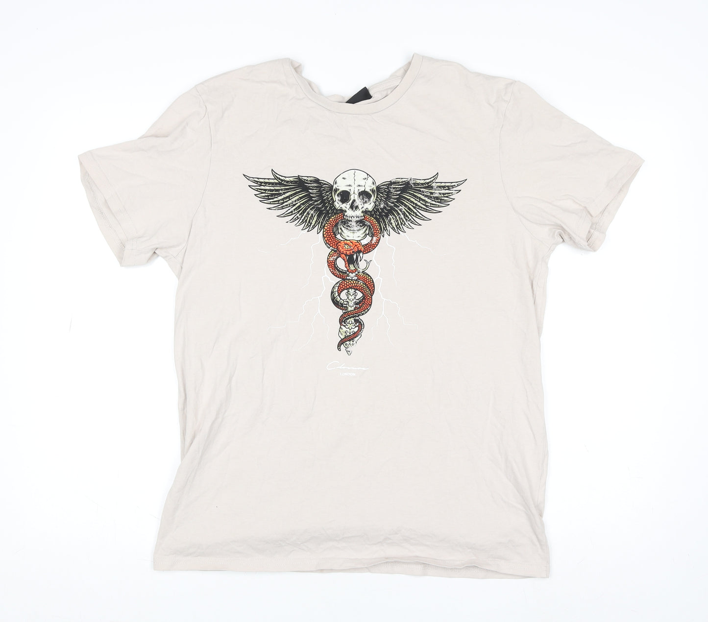 Closure London Womens Beige Skull Snake Graphic Cotton T-Shirt L