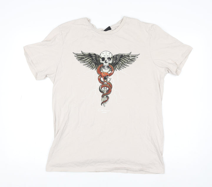Closure London Womens Beige Skull Snake Graphic Cotton T-Shirt L