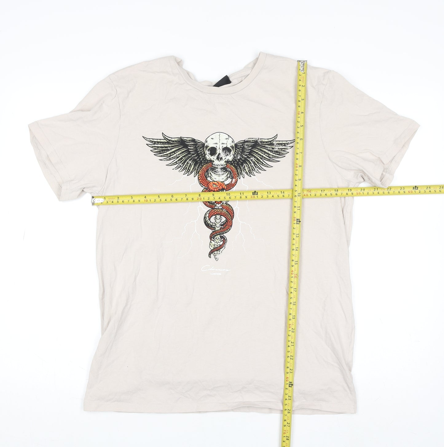 Closure London Womens Beige Skull Snake Graphic Cotton T-Shirt L