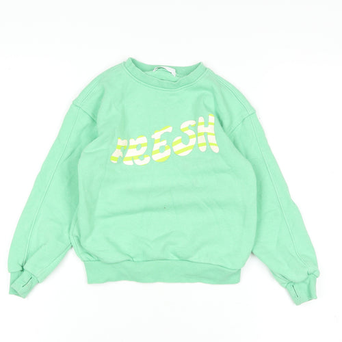 Boys Green 'Fresh' Sweatshirt 3-4 Years Cotton Blend Crew Neck