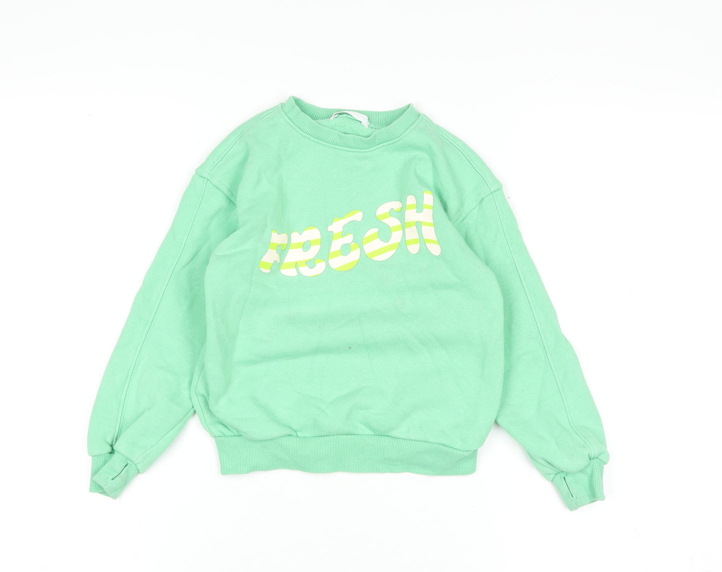 Boys Green 'Fresh' Sweatshirt 3-4 Years Cotton Blend Crew Neck
