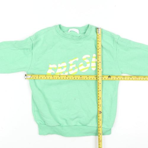 Boys Green 'Fresh' Sweatshirt 3-4 Years Cotton Blend Crew Neck