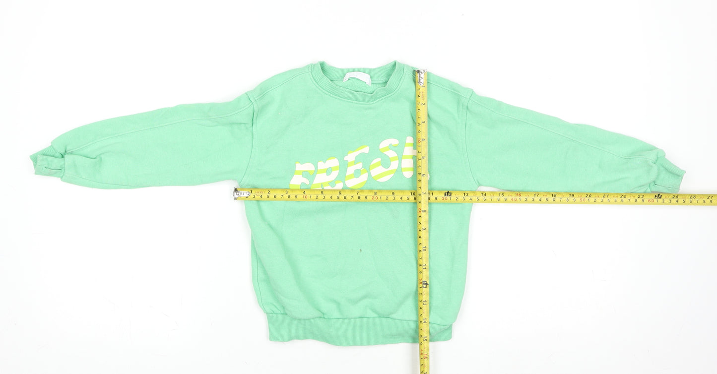 Boys Green 'Fresh' Sweatshirt 3-4 Years Cotton Blend Crew Neck
