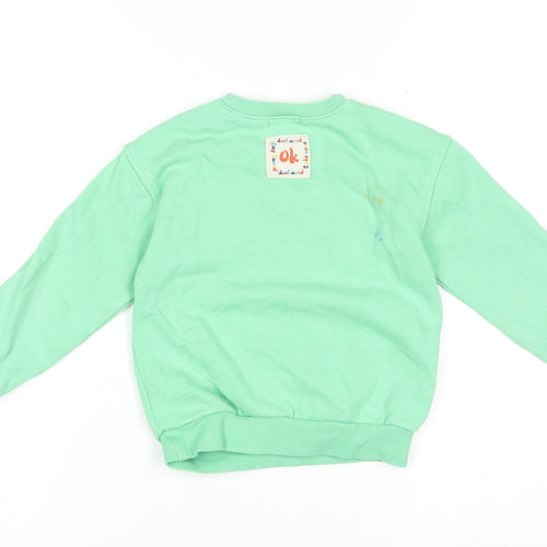 Boys Green 'Fresh' Sweatshirt 3-4 Years Cotton Blend Crew Neck
