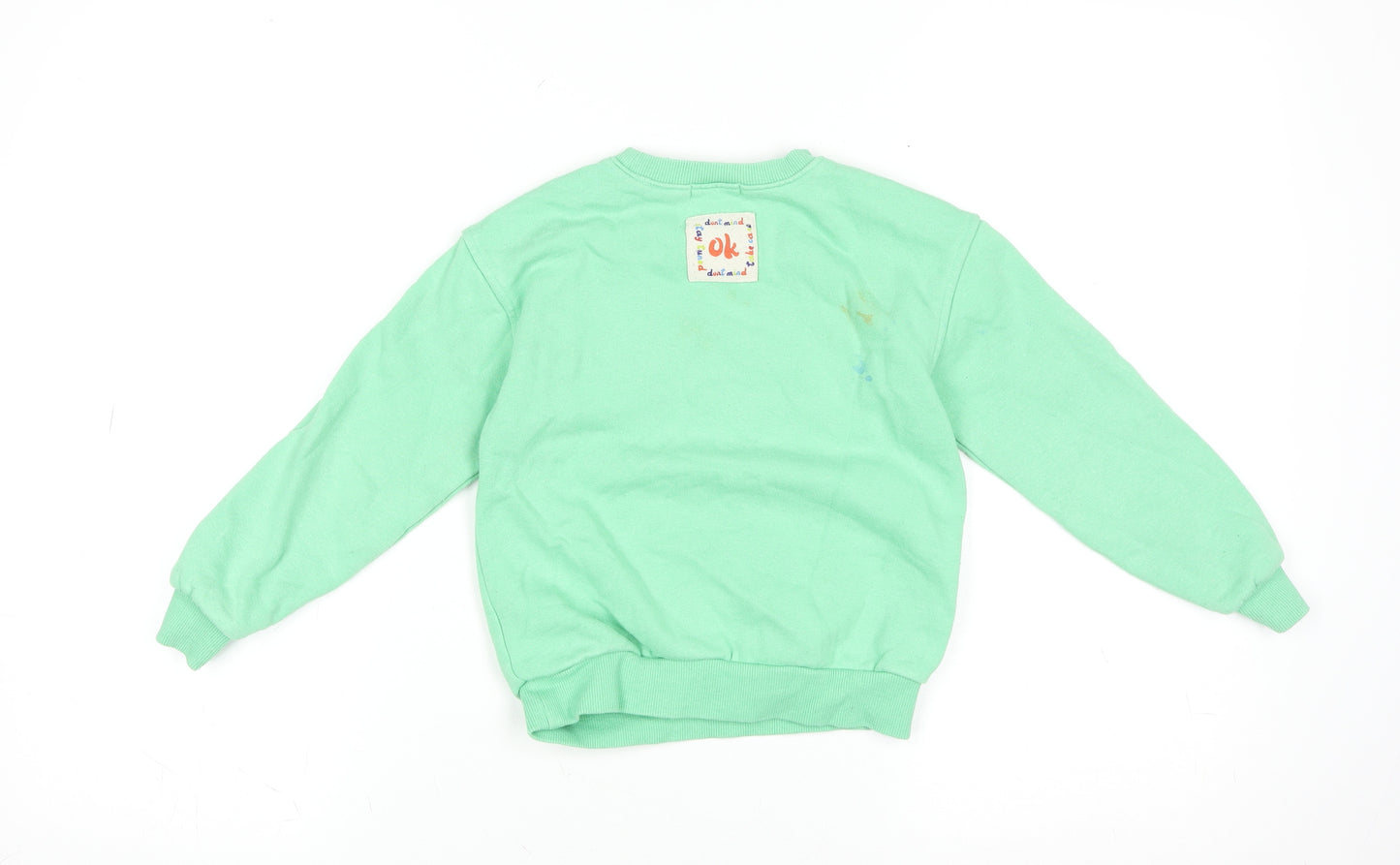 Boys Green 'Fresh' Sweatshirt 3-4 Years Cotton Blend Crew Neck