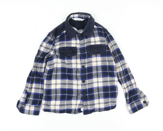 Marks and Spencer Boys Blue Checked Flannel Button-Up Shirt 3-4 Years