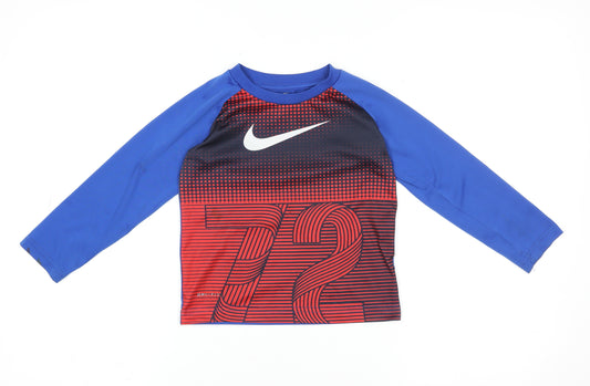 Nike Boys Blue Dri-FIT Long Sleeve Sports T-Shirt 3-4 Years Athletic Fit