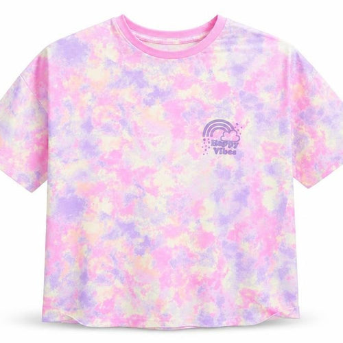 Dunnes Stores Girls Multicoloured Tie Dye Cotton T-Shirt L Happy Vibes