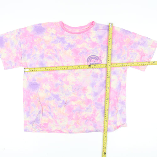 Dunnes Stores Girls Multicoloured Tie Dye Cotton T-Shirt L Happy Vibes