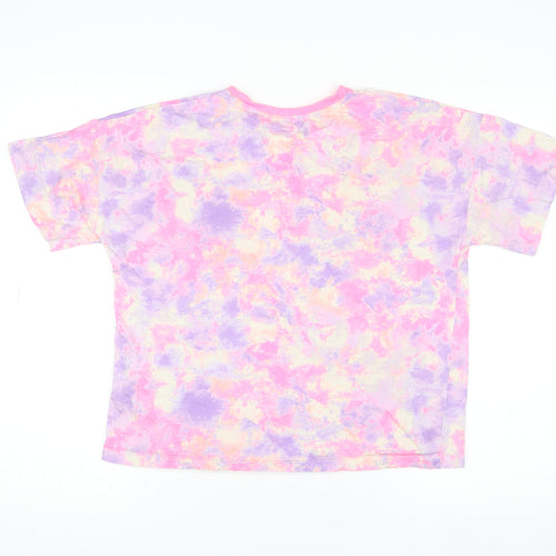 Dunnes Stores Girls Multicoloured Tie Dye Cotton T-Shirt L Happy Vibes