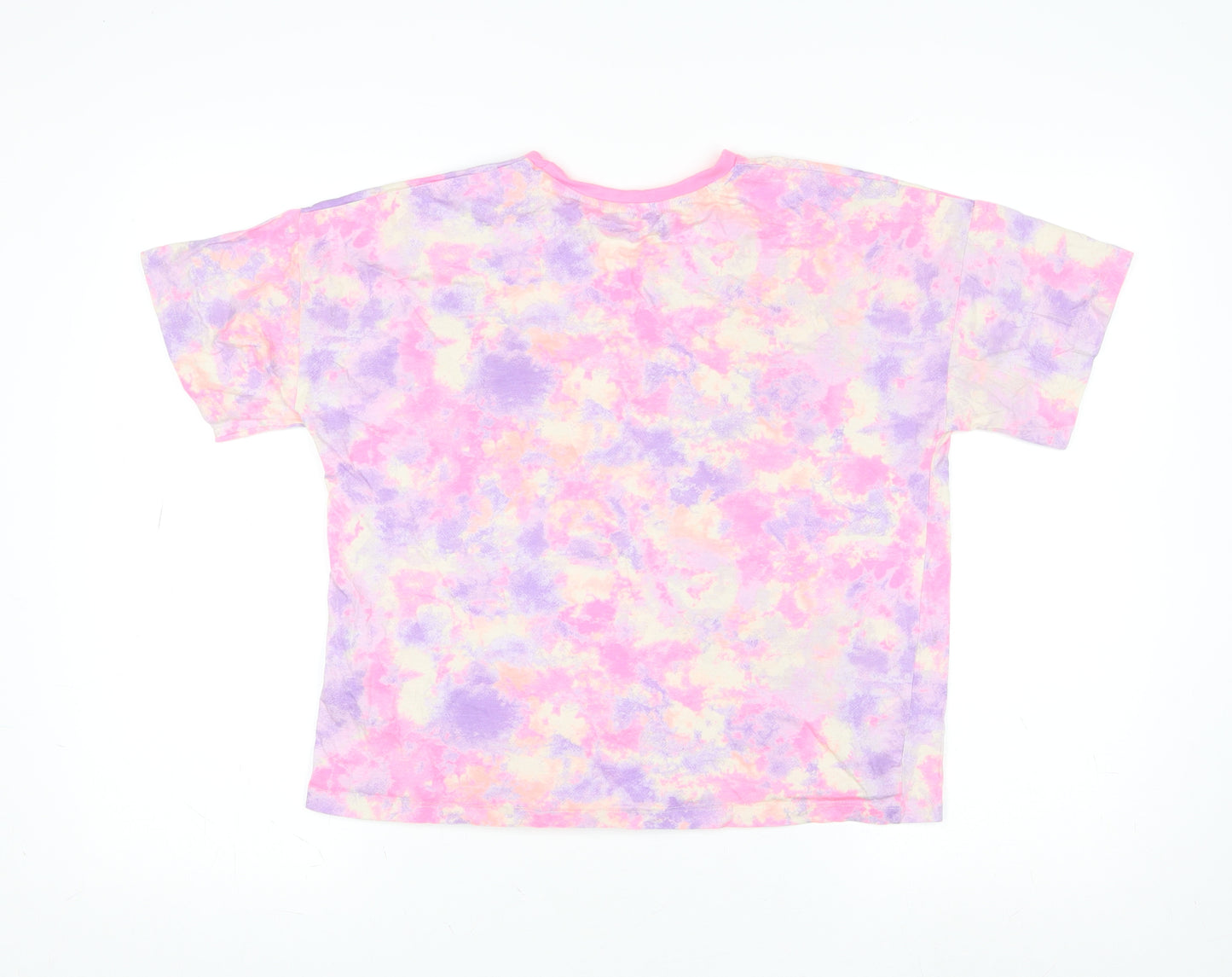 Dunnes Stores Girls Multicoloured Tie Dye Cotton T-Shirt L Happy Vibes