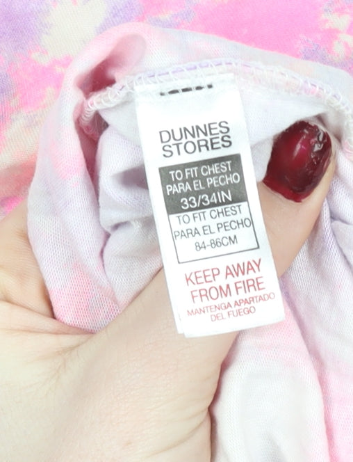 Dunnes Stores Girls Multicoloured Tie Dye Cotton T-Shirt L Happy Vibes