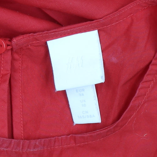 H&M Women Red Cotton Swing Dress Size 10 Long Sleeve Casual