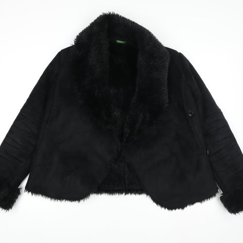 United Colors of Benetton Women Black Size 16 Faux Fur Jacket