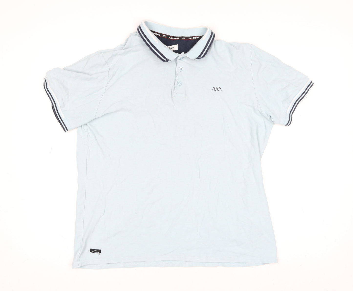 A.M London Men's Light Blue Cotton Polo Shirt Size L Short Sleeve