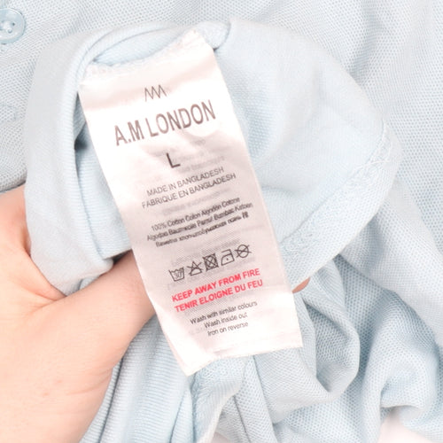 A.M London Men's Light Blue Cotton Polo Shirt Size L Short Sleeve