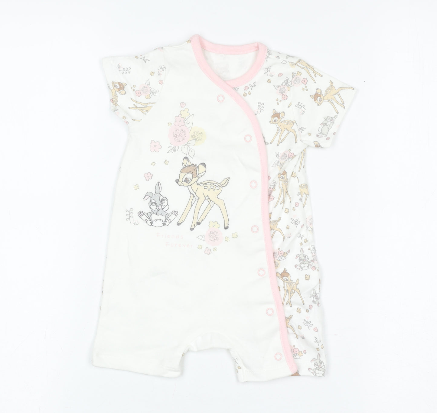 Disney Baby Unisex White 3-6 Months Bambi Cotton Romper Playsuit