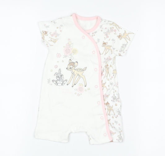Disney Baby Unisex White 3-6 Months Bambi Cotton Romper Playsuit