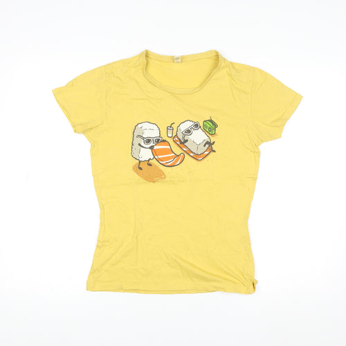 Pampling Womens Yellow Graphic T-Shirt Medium Funny Cartoon Top