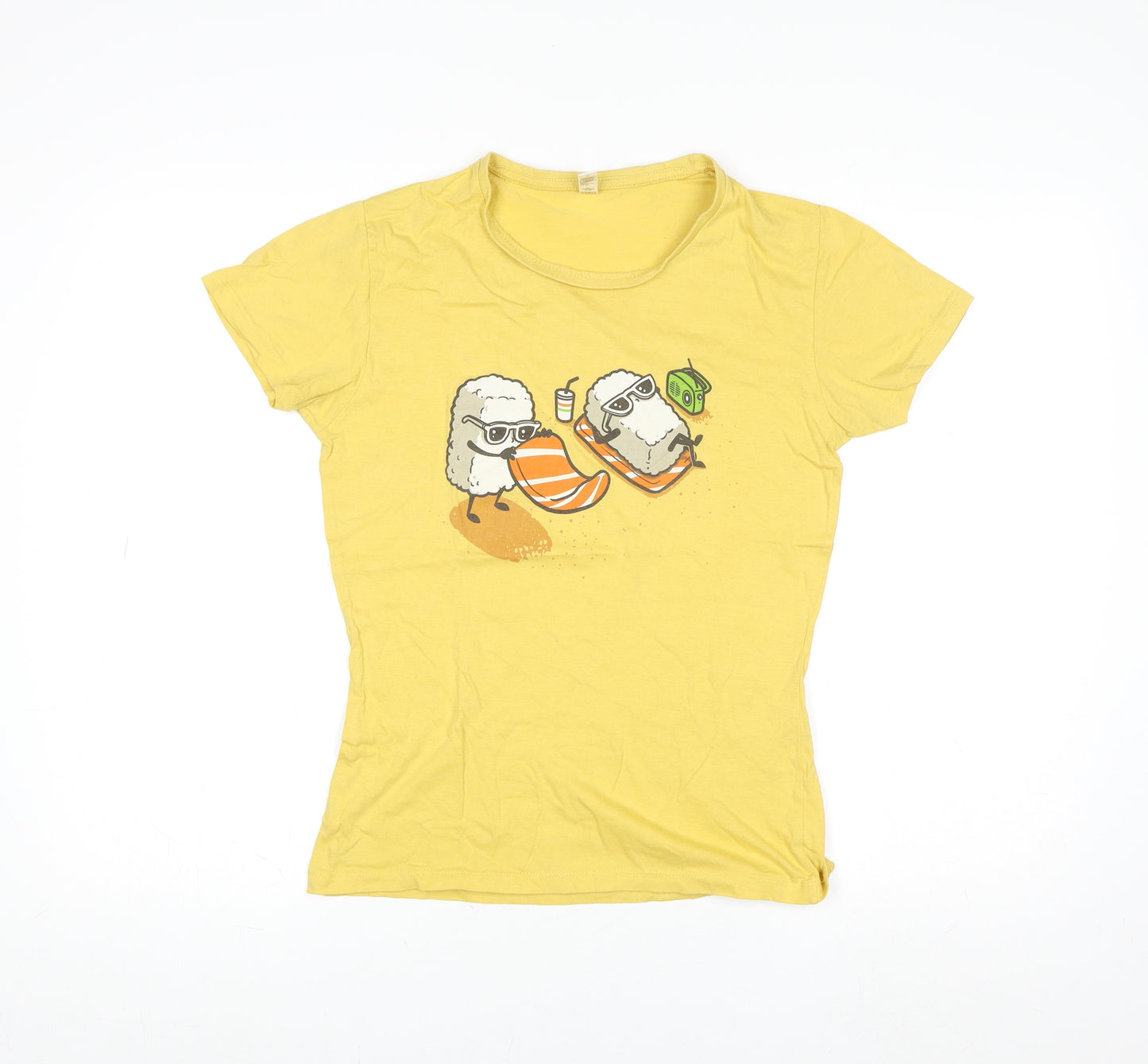 Pampling Womens Yellow Graphic T-Shirt Medium Funny Cartoon Top