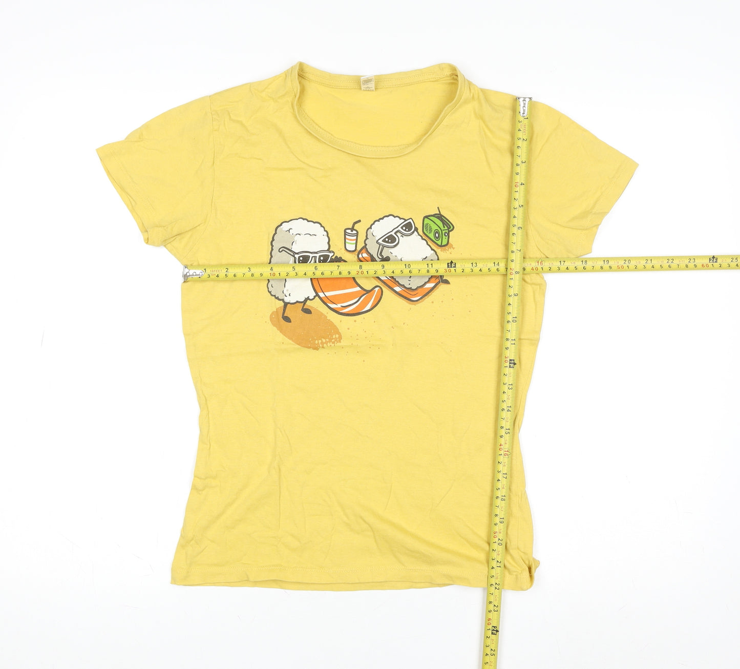 Pampling Womens Yellow Graphic T-Shirt Medium Funny Cartoon Top
