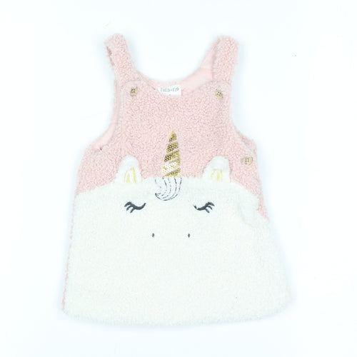 F&F Fred & Flo Pink Unicorn Fleece Sleeveless Pullover Jumper 3-6 Months