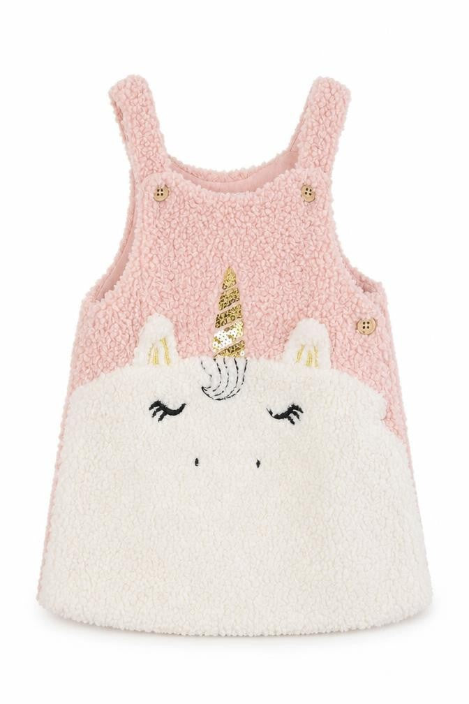 F&F Fred & Flo Pink Unicorn Fleece Sleeveless Pullover Jumper 3-6 Months