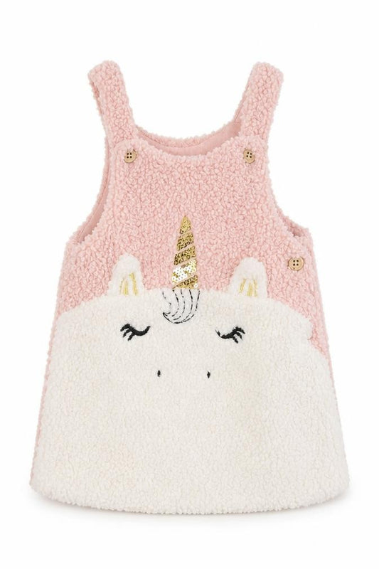 Front view of F&F Fred & Flo Pink Unicorn Fleece Sleeveless jumper 3-6 Months