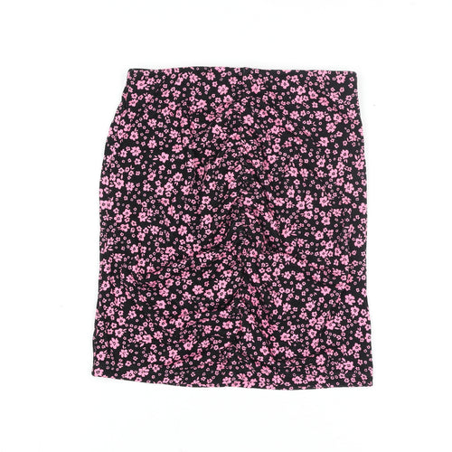 H&M Divided Women's XS Black Pink Floral Stretch Pencil Skirt