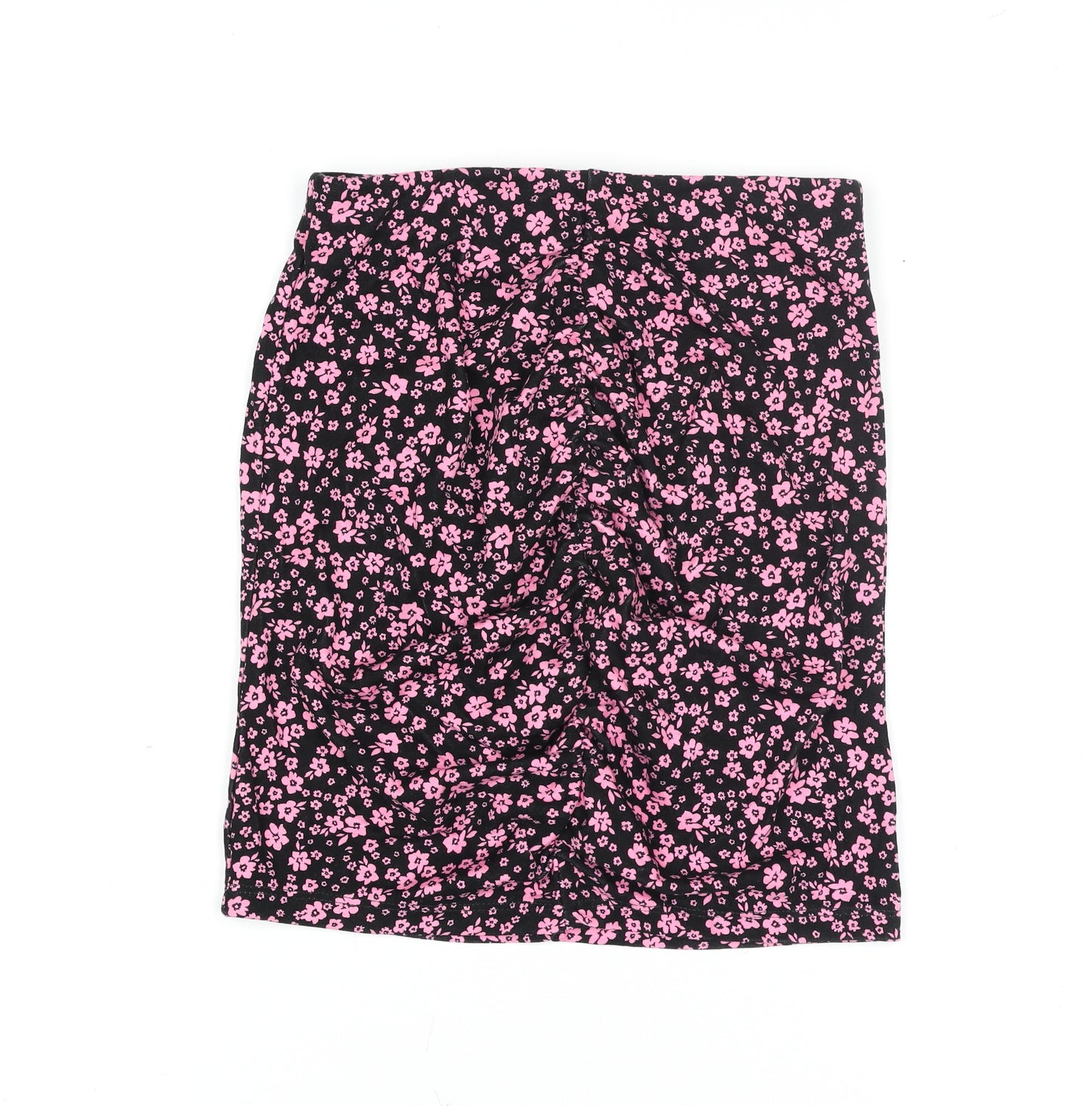H&M Divided Women's XS Black Pink Floral Stretch Pencil Skirt