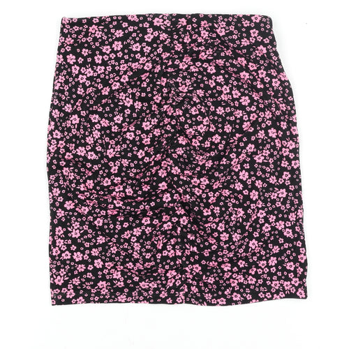 H&M Divided Women's XS Black Pink Floral Stretch Pencil Skirt