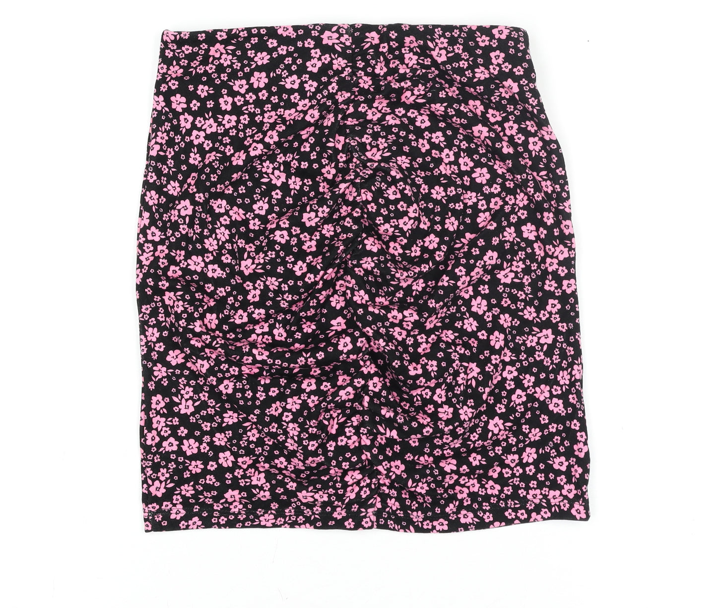 H&M Divided Women's XS Black Pink Floral Stretch Pencil Skirt