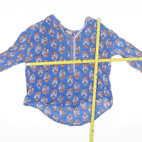 Natura Women Blue Floral Bohemian Long Sleeve Cotton Blouse L