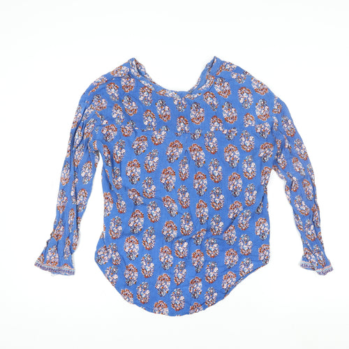 Natura Women Blue Floral Bohemian Long Sleeve Cotton Blouse L