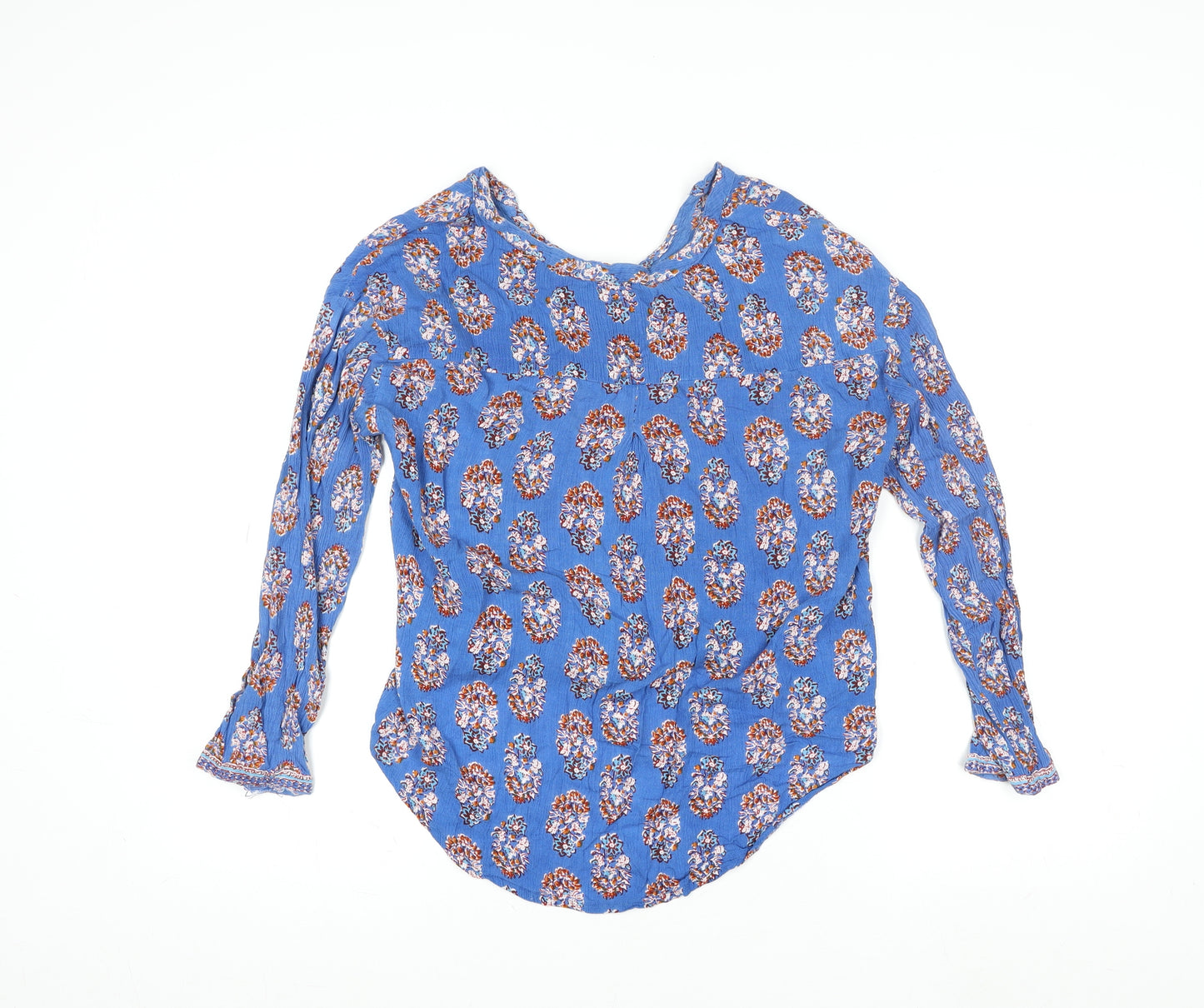 Natura Women Blue Floral Bohemian Long Sleeve Cotton Blouse L