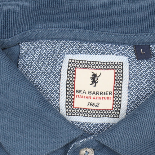 Sea Barrier Men's Blue Cotton Polo Shirt Size L Casual Classic