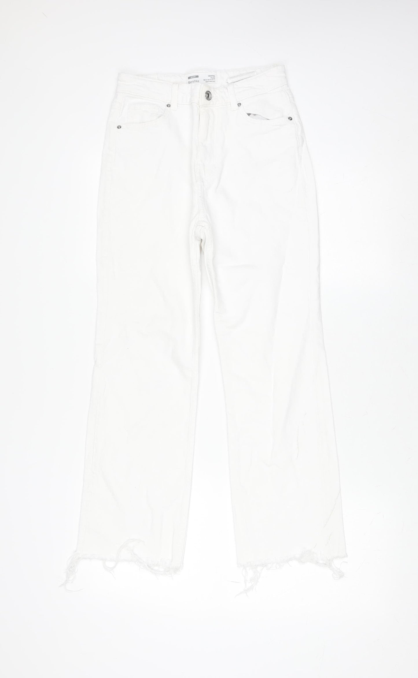 Bershka Women's White Cropped Flare Denim Jeans Size 6