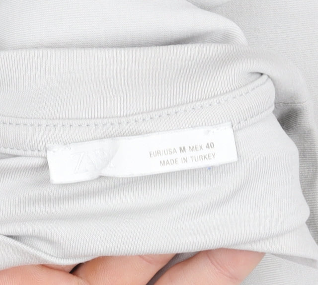 Zara Men Beige Cotton Crew Neck Short Sleeve Regular Fit T-Shirt M