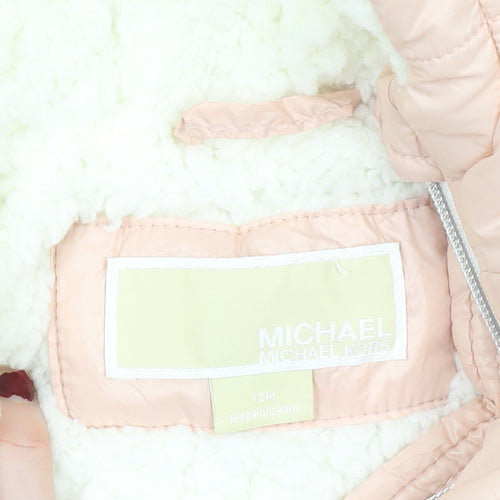 Michael Michael Kors Girls Pink Hooded Puffer Jacket 12M Lined Winter Coat