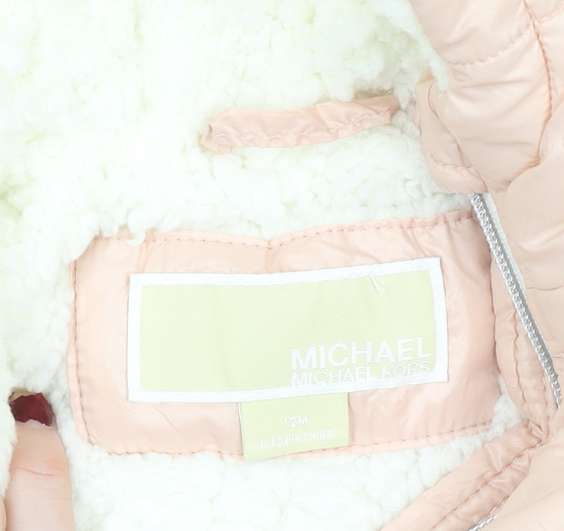 Michael Michael Kors Girls Pink Hooded Puffer Jacket 12M Lined Winter Coat