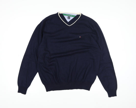 Tommy Hilfiger Men's Blue Wool V-Neck Golf Jumper XL