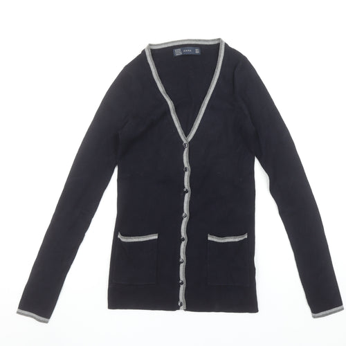 Zara Womens Black V-Neck Slim Fit Long Sleeve Cardigan Size S