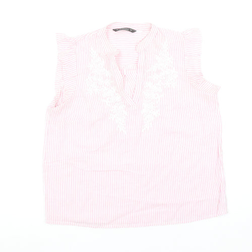 Dunnes Stores Women Pink Striped Cotton Sleeveless Blouse S