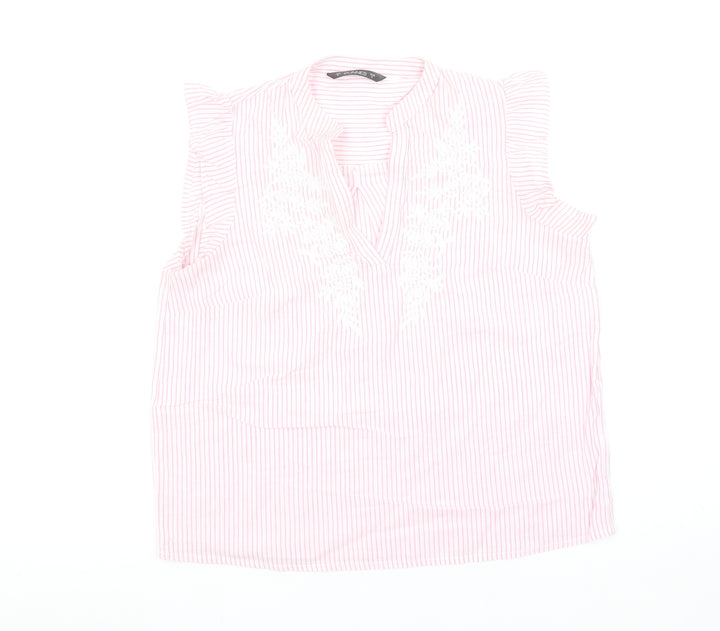 Dunnes Stores Women Pink Striped Cotton Sleeveless Blouse S