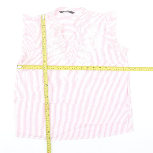Dunnes Stores Women Pink Striped Cotton Sleeveless Blouse S