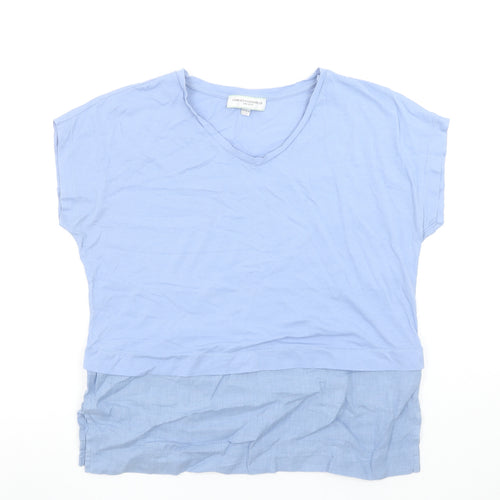 Carolyn Donnelly The Edit Women's Blue V-Neck Cotton Linen T-Shirt Size S